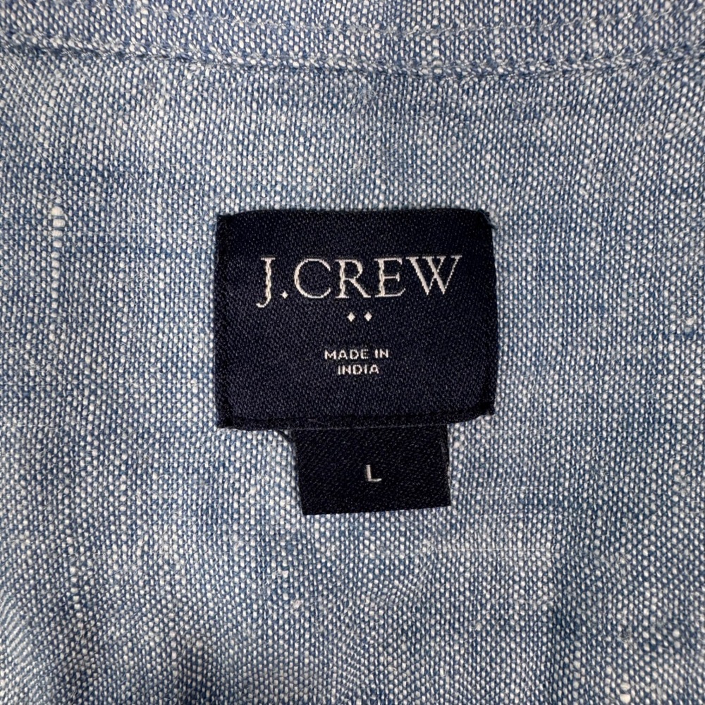 J.Crew Button Down Shirt Mens Large Blue Excellent 100% Linen Short Sleeve H4802 - Picture 4 of 9